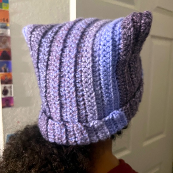 Ombre Purple Crochet Cat Ear Beanie / Hat - Picture 3 of 5